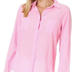 Lilly Pulitzer Pink Striped Button Down Shirt “Sea view”